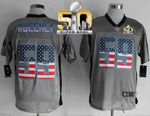Nike Panthers #59 Luke Kuechly Grey Super Bowl 50 Men's Stitched NFL Elite USA Flag Fashion Jersey - Click Image to Close